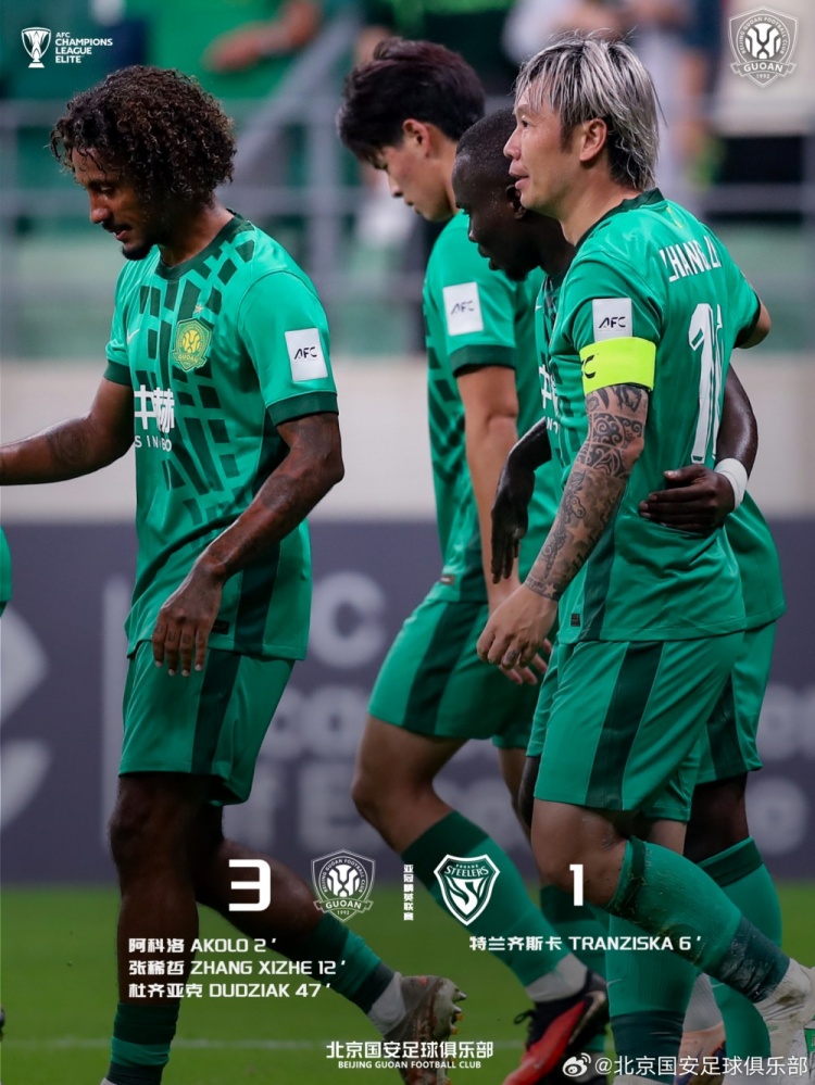 北京国安3-1战胜浦项铁人,取得亚冠开门红 北京国安3-1战胜浦项铁人,取得亚冠开门红